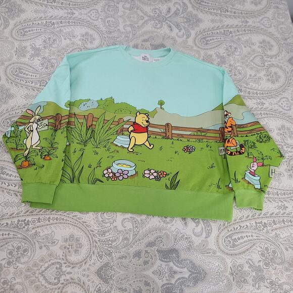 Disney Parks Pooh & Friends Embroidered Garden Scene Pullover Size Large NWT - Picture 1 of 13